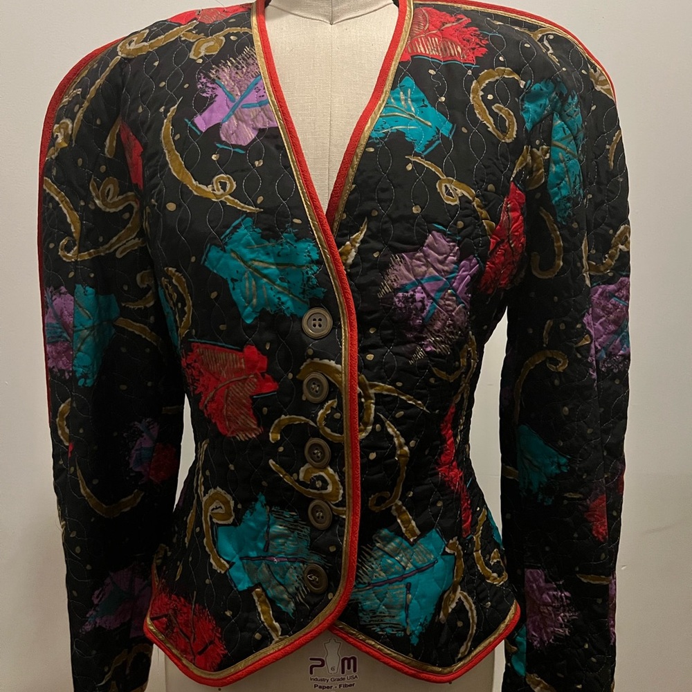 LIKE NEW Jeanne Marc Vintage Boxy Quilted Multi-Colored Button Up Jacket
